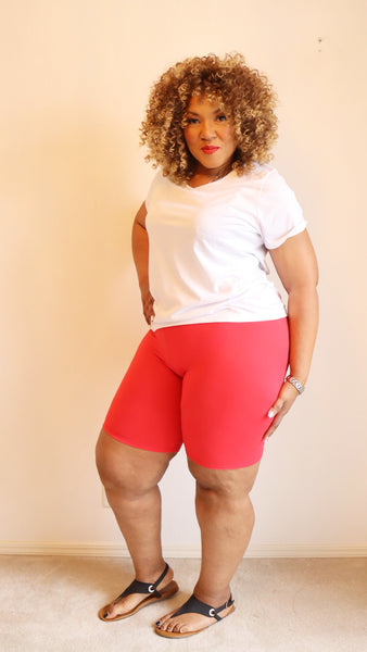 Red biker shorts plus on sale size